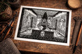 A4 hand-carved Ancient Egyptian Tomb linocut print