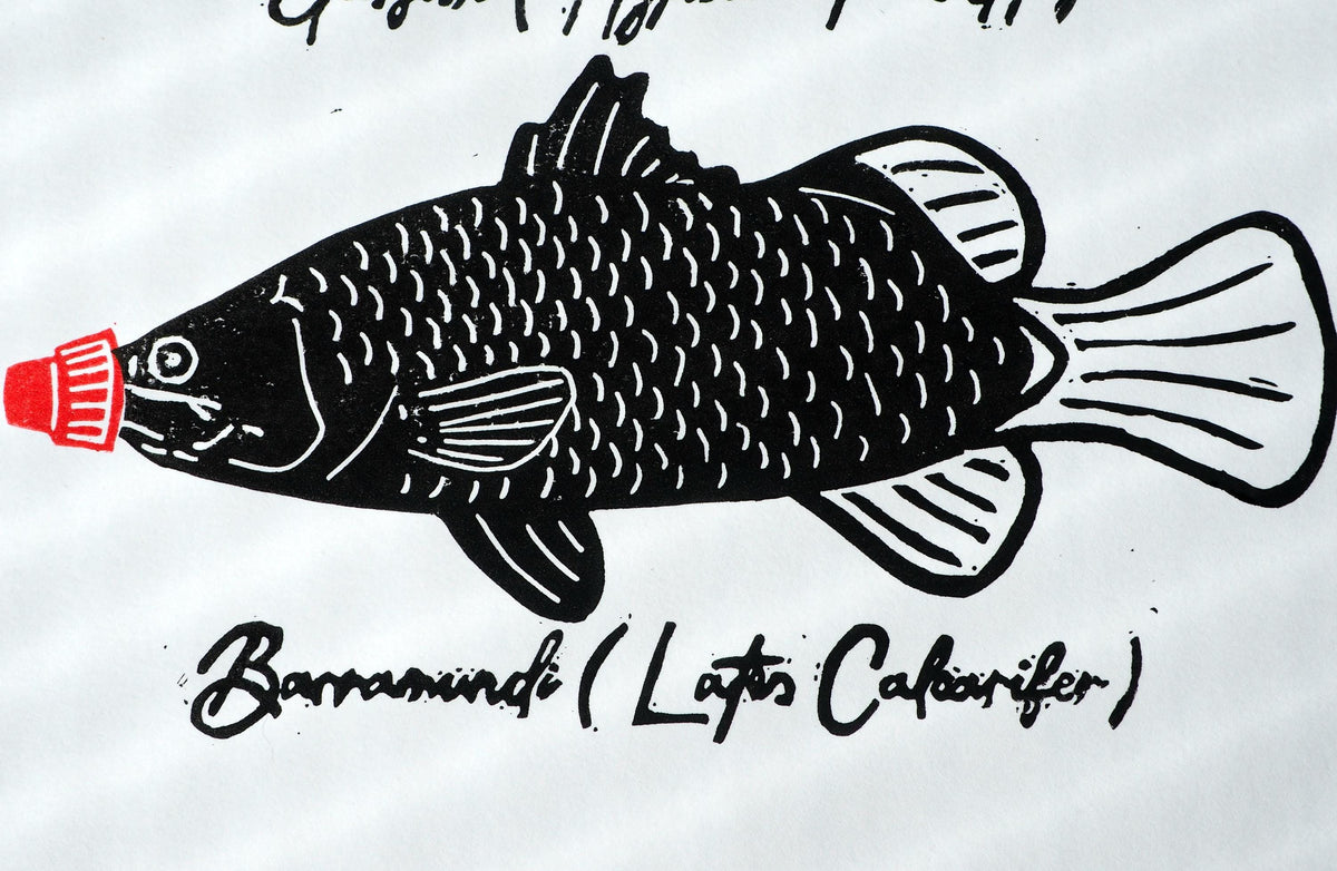 Linoprint Fish Art Print – Limited Edition of 20 Barramundi, Garfish, Batfish Art (A4)