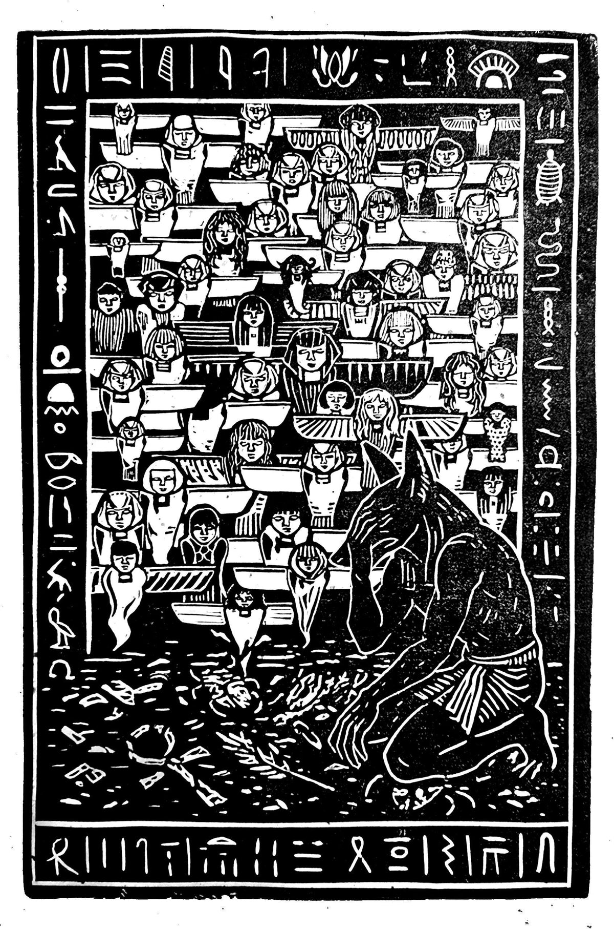 Anubis linocut print – Approximately A4 sized Hand-Carved Linocut Prints the Ancient Egyptian god of the Underworld