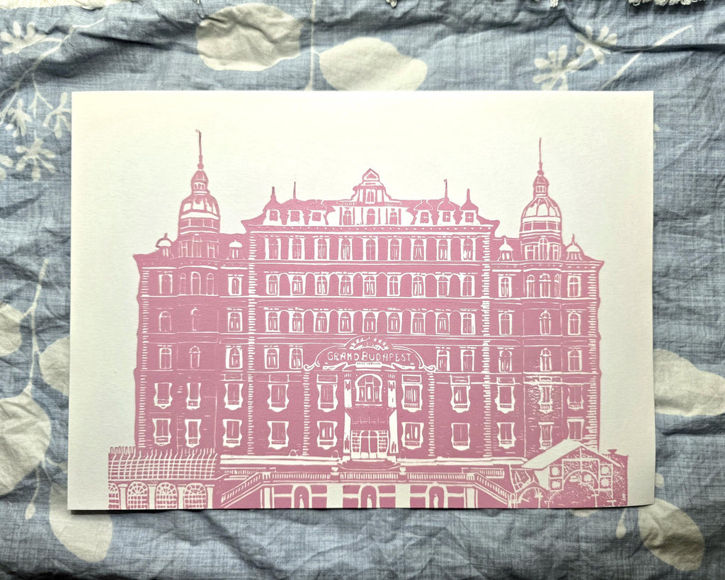 Grand Budapest Hotel Linoprint | A4 Handmade Print Three Colour Options | Wes Anderson Inspired Art