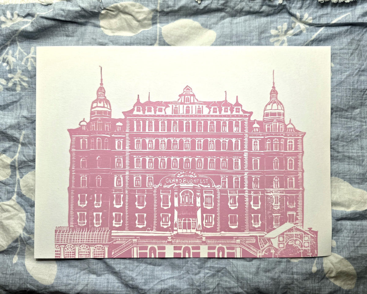 Grand Budapest Hotel Linoprint | A4 Handmade Print Three Colour Options | Wes Anderson Inspired Art