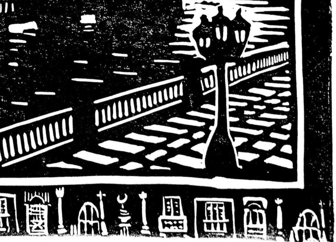 Stanley Bridge Linocut Print: Alexandria Coastal Architecture, A4