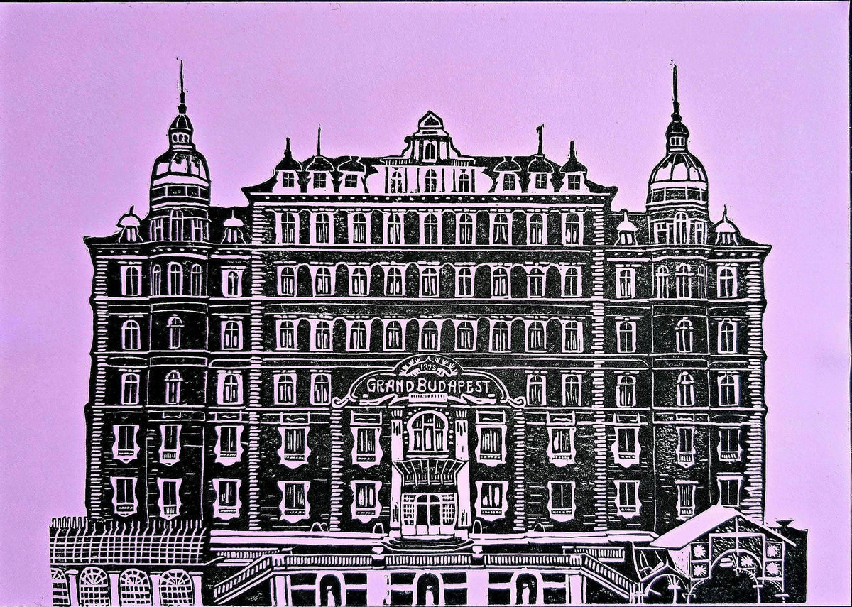 Grand Budapest Hotel Linoprint | A4 Handmade Print Three Colour Options | Wes Anderson Inspired Art