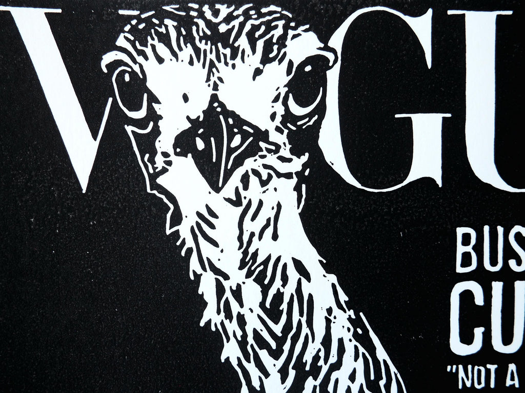 Vogue Curlew Linocut Print | Bush Stone-Curlew Australian Wildlife Art (Black & White)