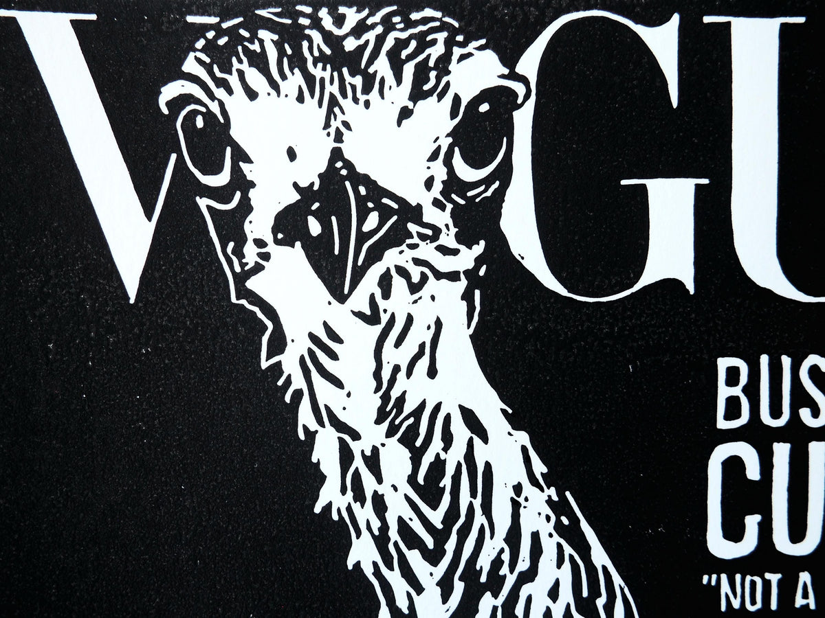 Vogue Curlew Linocut Print | Bush Stone-Curlew Australian Wildlife Art (Black & White)