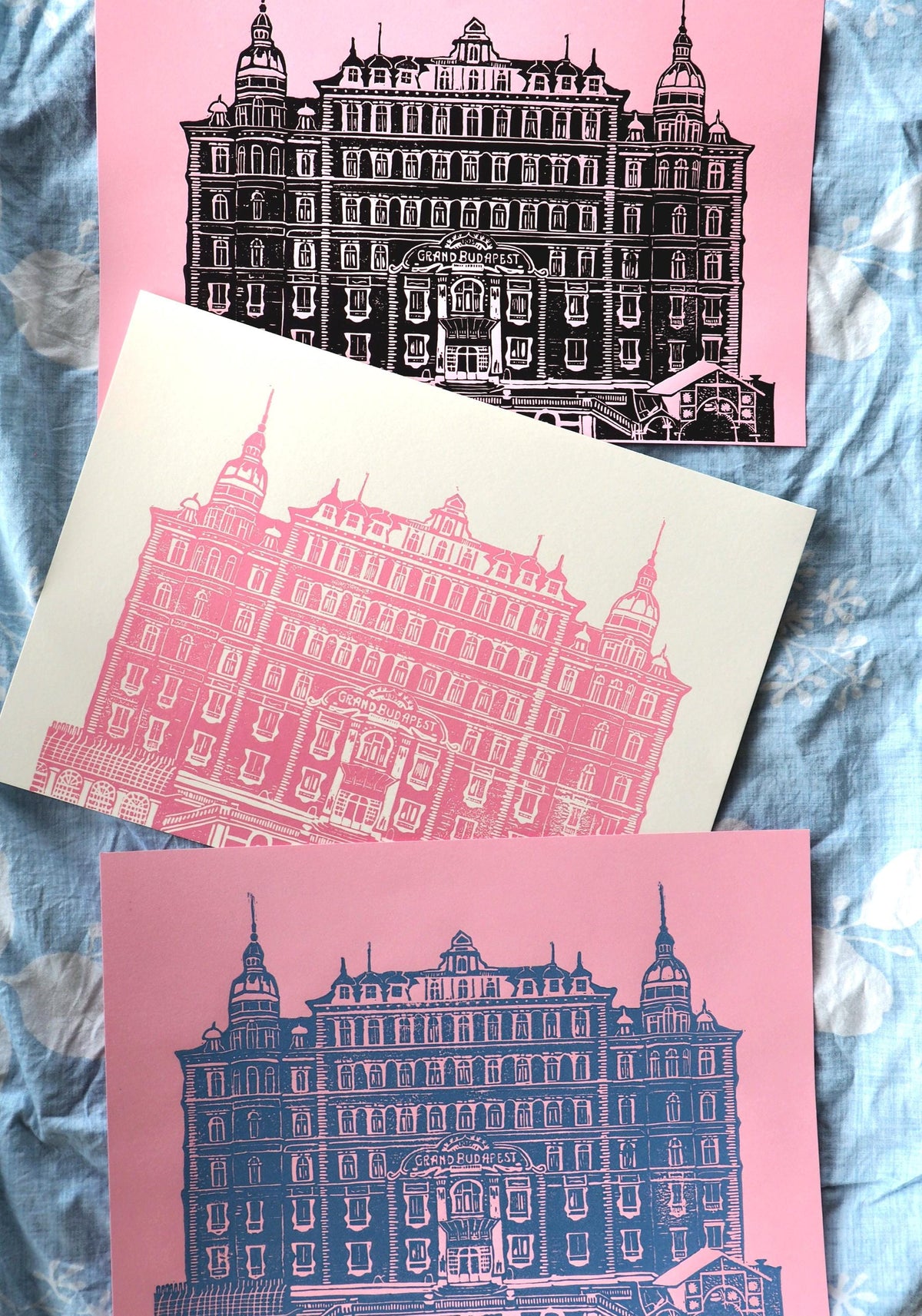 Grand Budapest Hotel Linoprint | A4 Handmade Print Three Colour Options | Wes Anderson Inspired Art