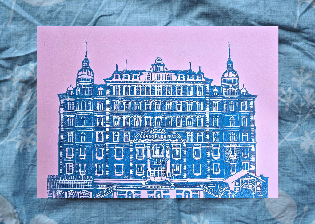 Grand Budapest Hotel Linoprint | A4 Handmade Print Three Colour Options | Wes Anderson Inspired Art
