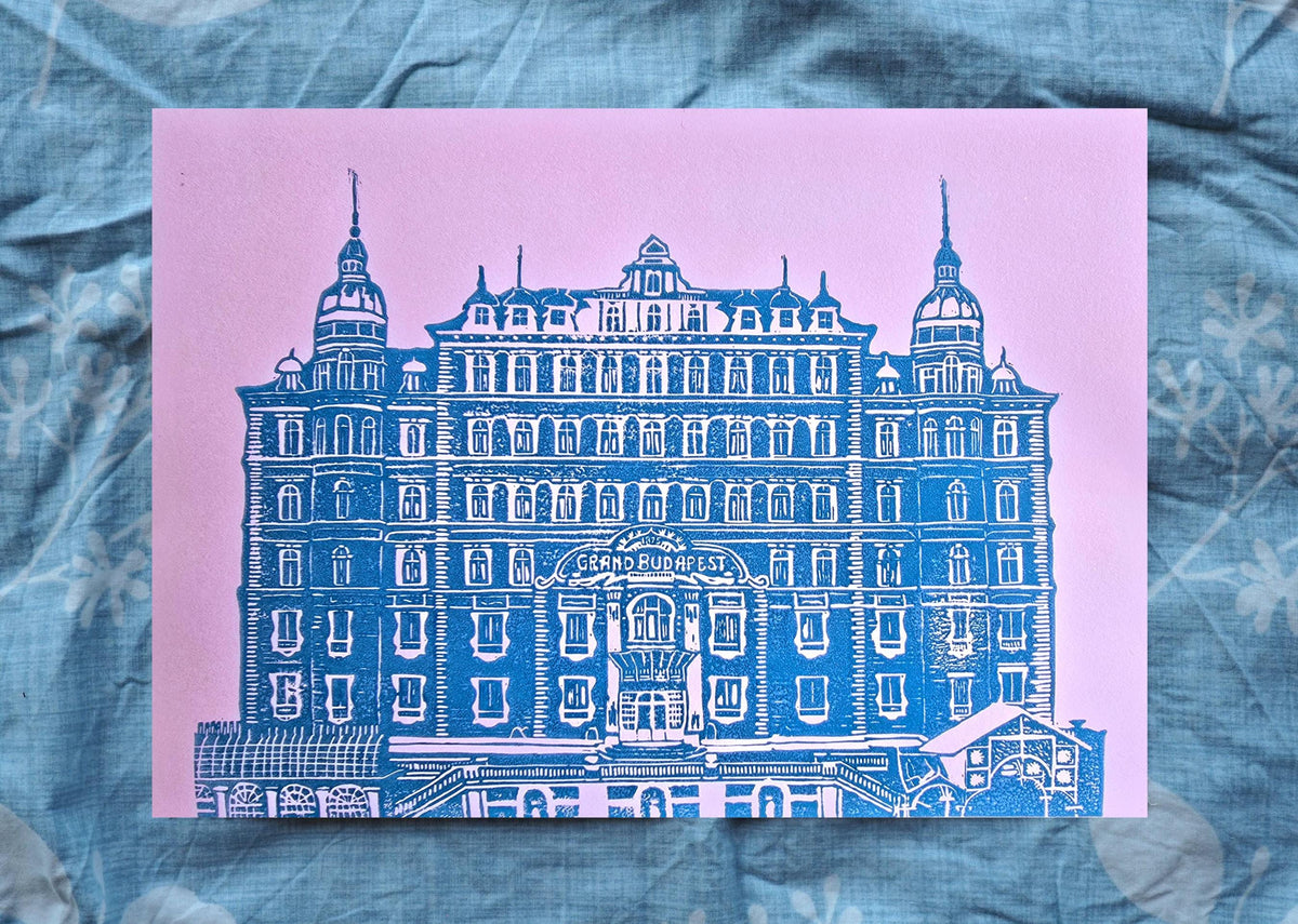 Grand Budapest Hotel Linoprint | A4 Handmade Print Three Colour Options | Wes Anderson Inspired Art