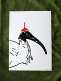 Ibis in Red Linocut Print – Limited Edition Hand Pulled Bird Art (A4)