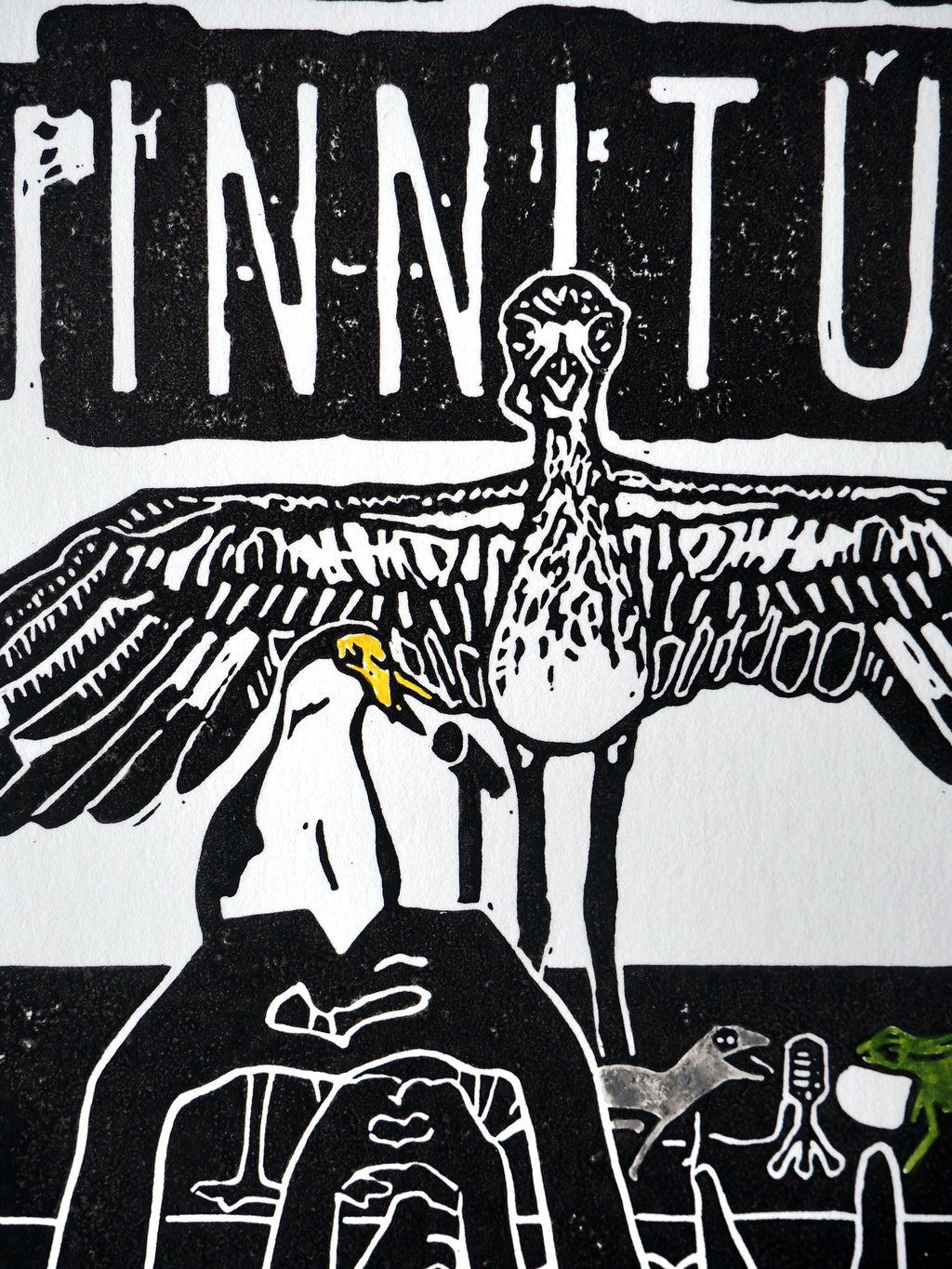 Linocut Print – Bush Stone Curlew, Frog, Plover Wildlife Art (A5)