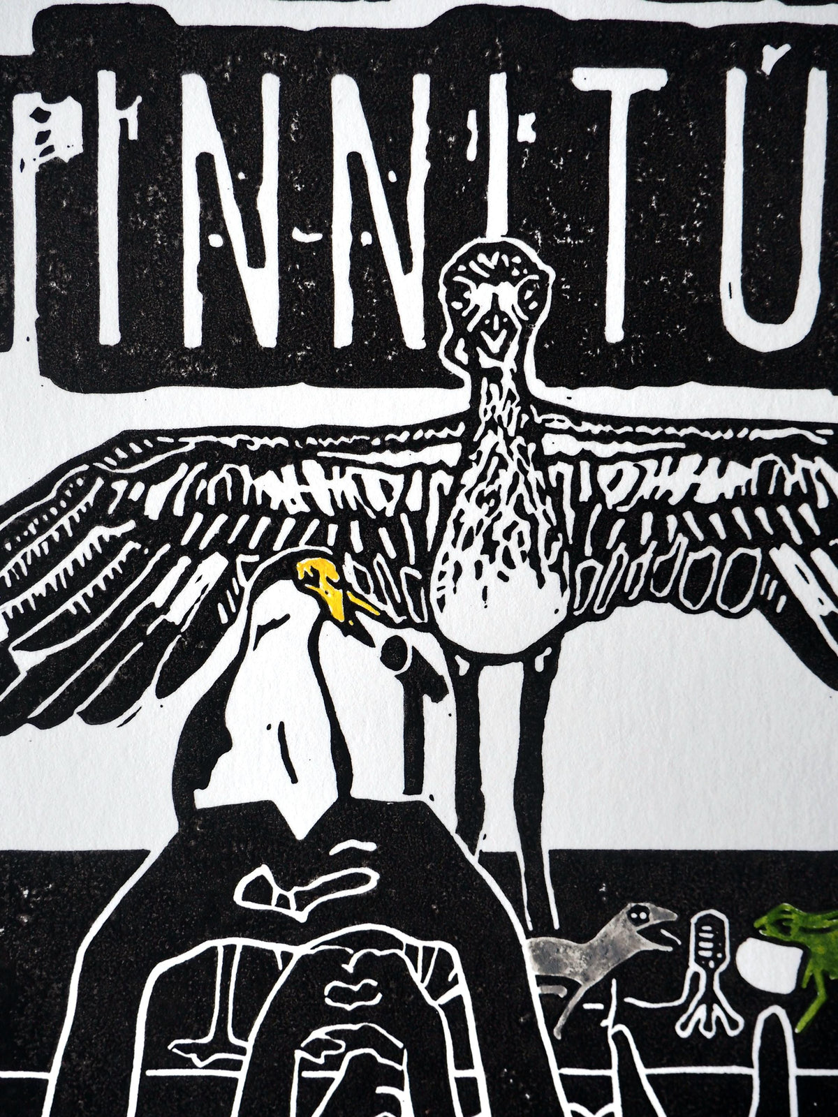 Linocut Print – Bush Stone Curlew, Frog, Plover Wildlife Art (A5)
