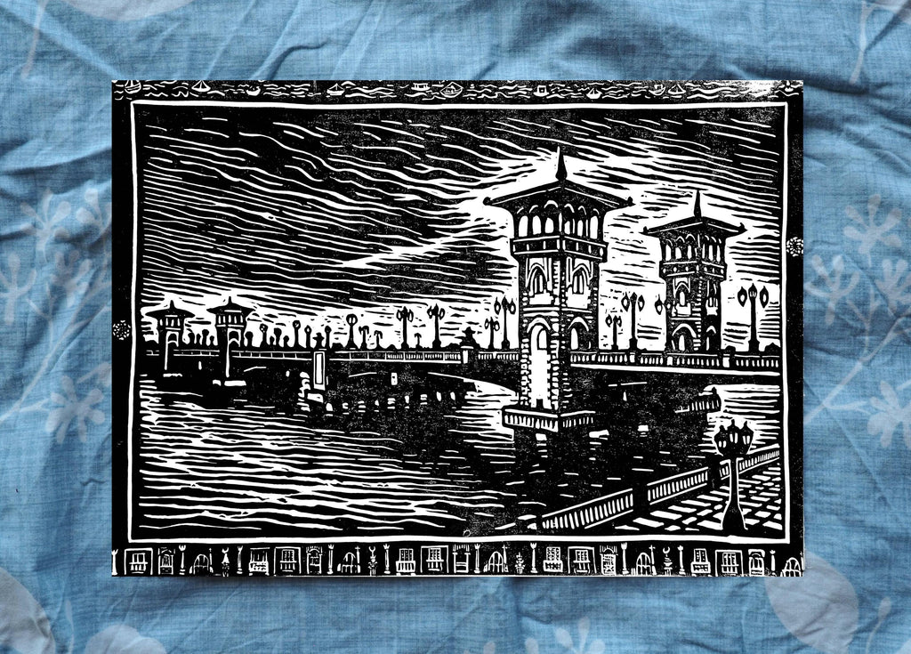 Stanley Bridge Linocut Print: Alexandria Coastal Architecture, A4