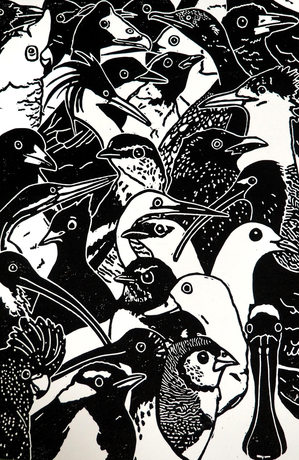 Birds on a Board Linocut Print | NT Australia Wildlife Art (A4)