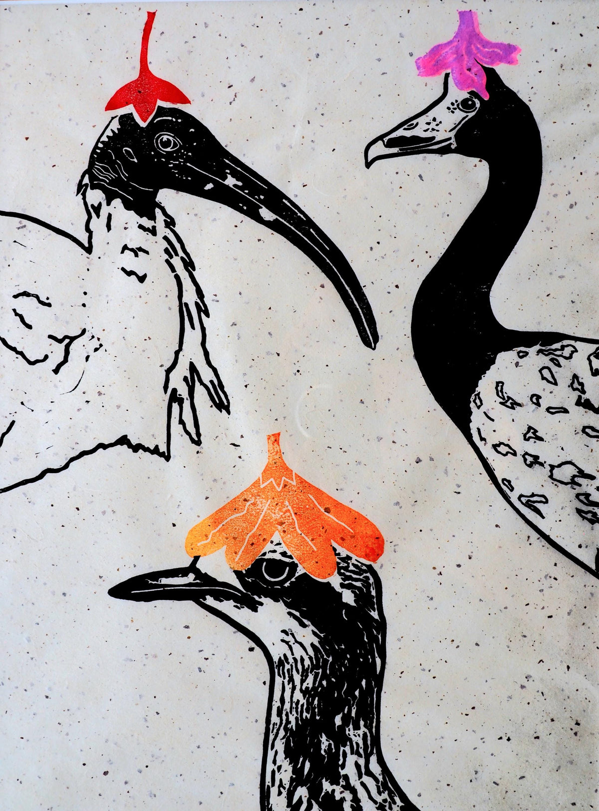 Framed Linocut Print – Australian Birds, Mulberry Paper, Ready to Hang