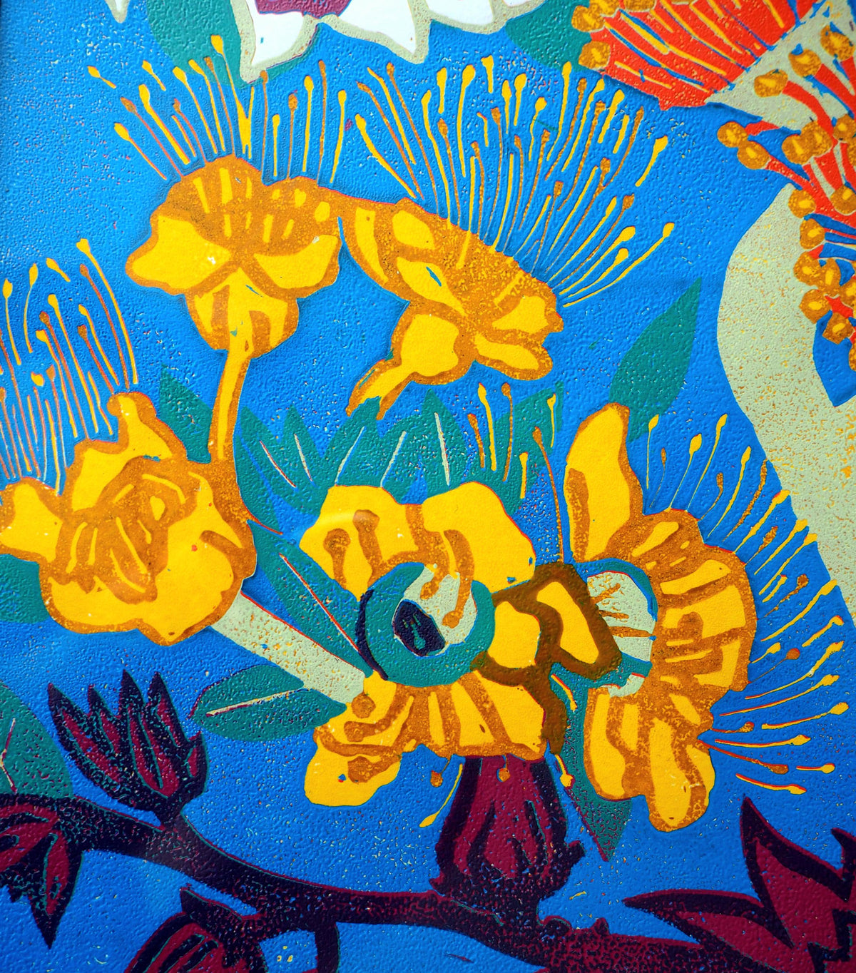 Professionally Framed Linoprint – Australian Native Flowers Reduction Art (Limited Edition)