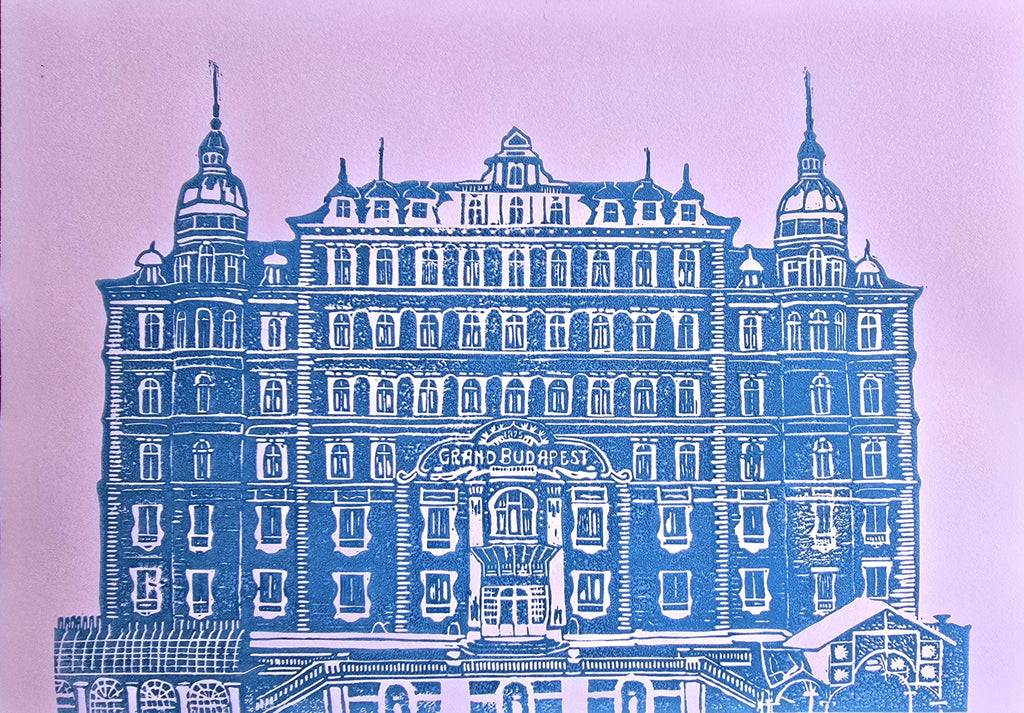 Grand Budapest Hotel Linoprint | A4 Handmade Print Three Colour Options | Wes Anderson Inspired Art