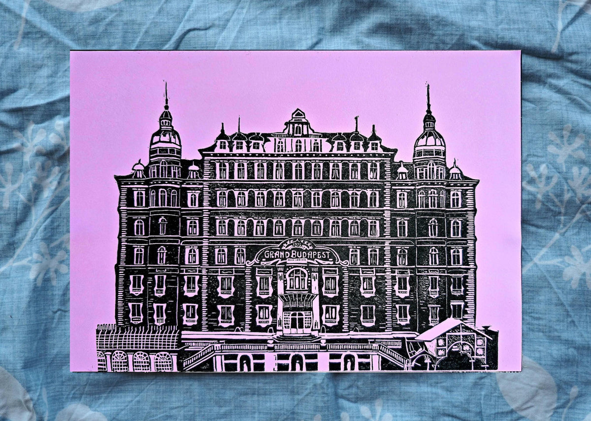 Grand Budapest Hotel Linoprint | A4 Handmade Print Three Colour Options | Wes Anderson Inspired Art
