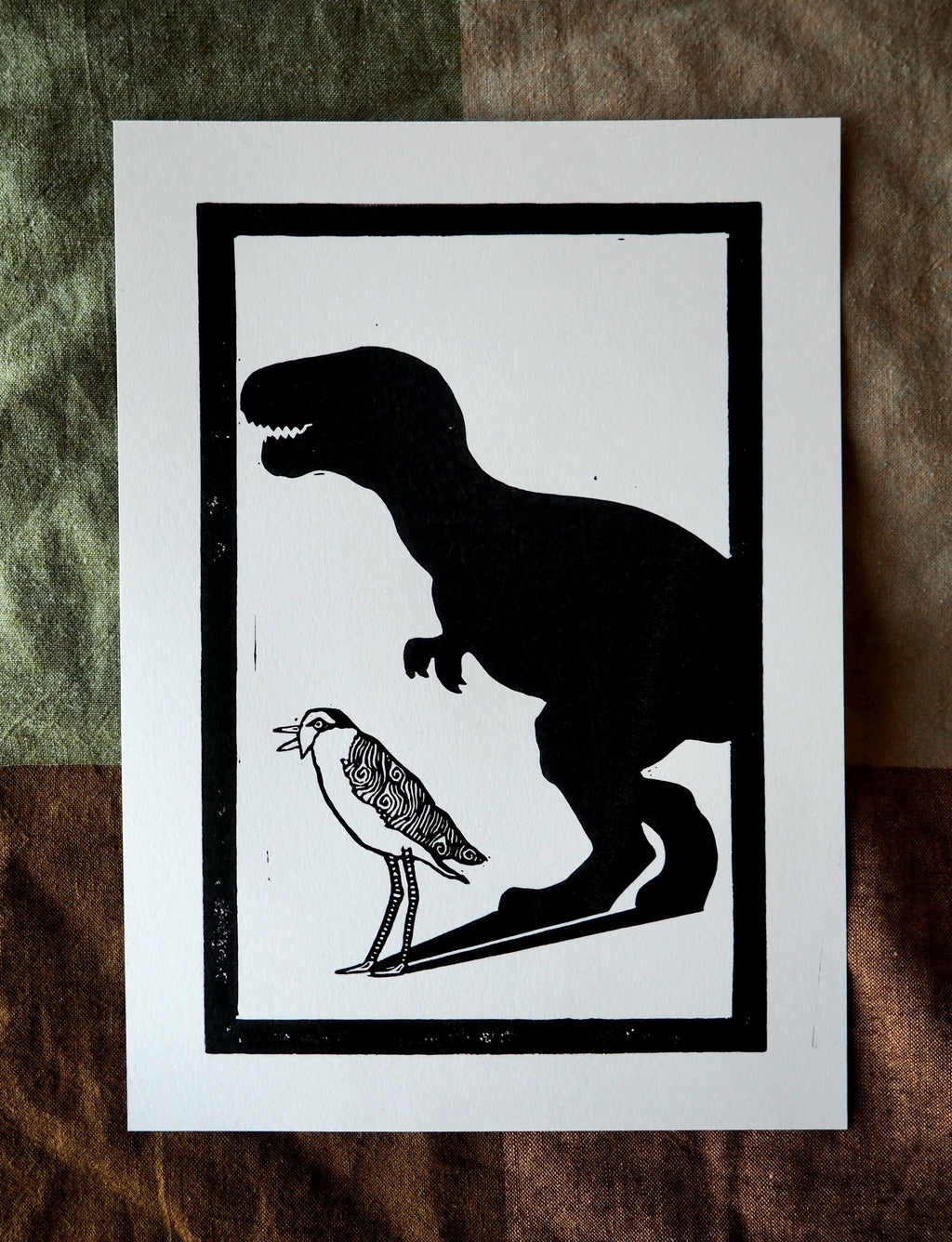 Plover P-Rex Linoprint – Australian Bird Art, Hand-Coloured Watercolour Details