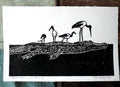 Australian Bird Art Print – Jabiru, Ibis, Jacana and Magpie Goose Linocut, Crocodile Wildlife Print