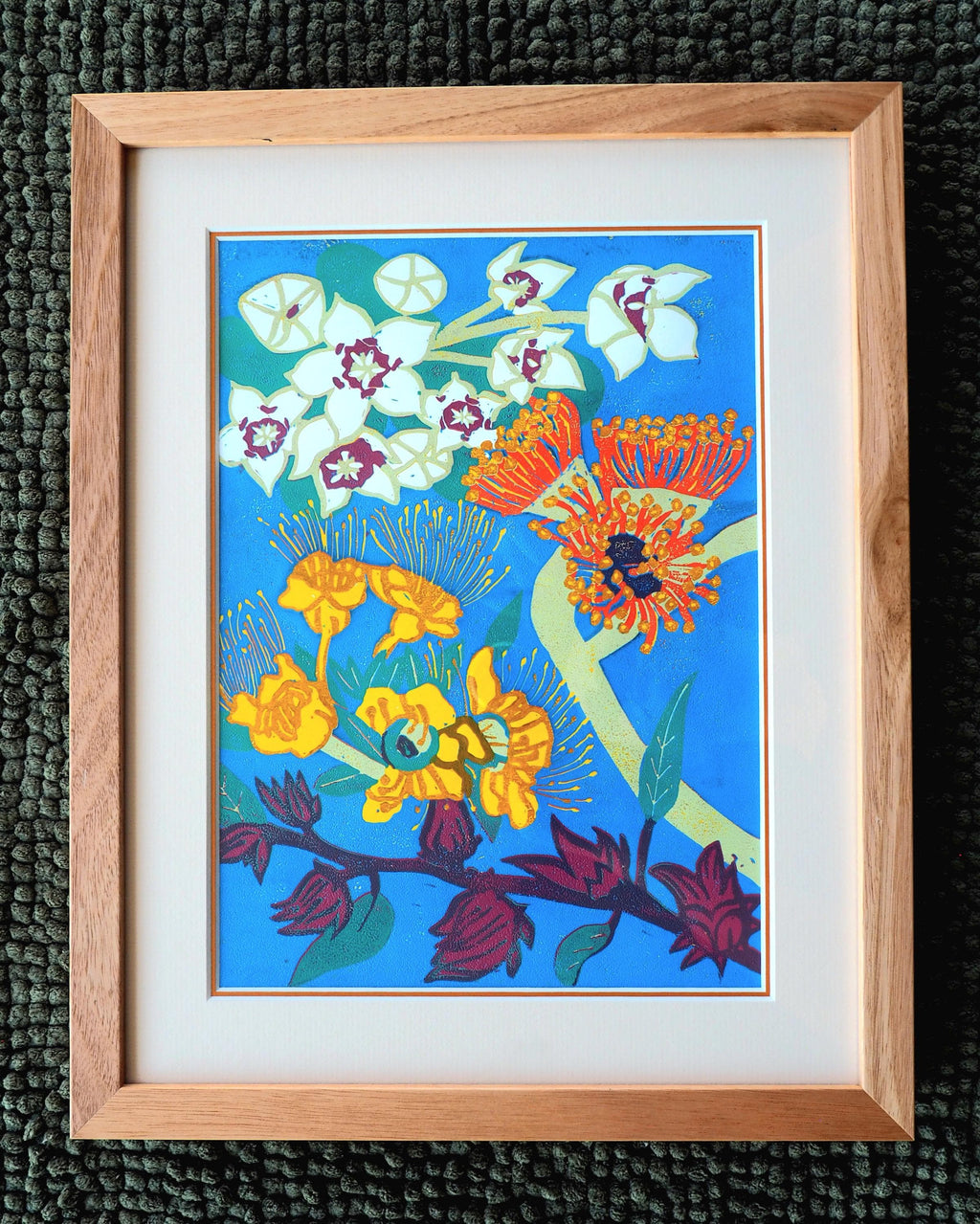 Professionally Framed Linoprint – Australian Native Flowers Reduction Art (Limited Edition)