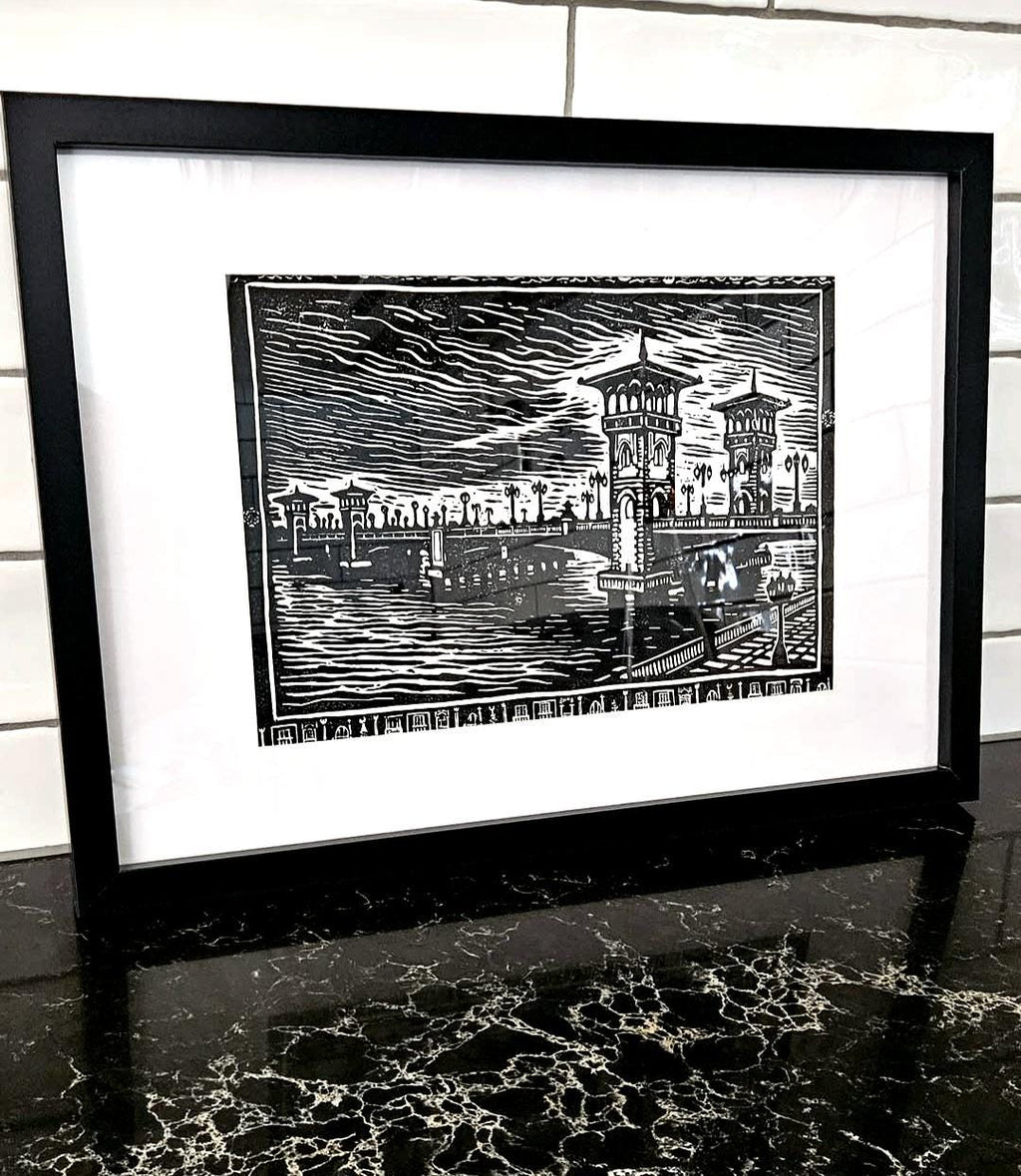 Stanley Bridge Linocut Print: Alexandria Coastal Architecture, A4