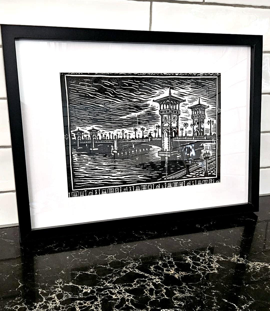 Stanley Bridge Linocut Print: Alexandria Coastal Architecture, A4