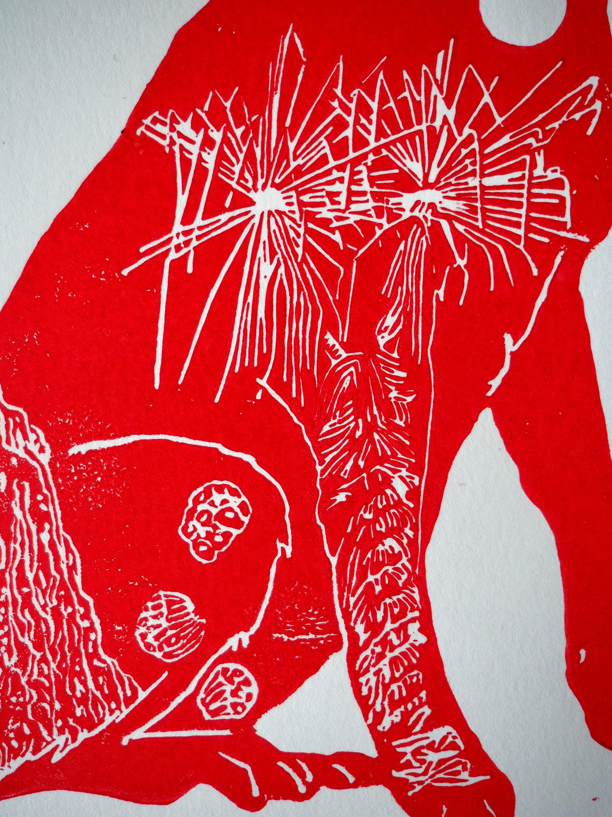 Red Dingo Linoprint | Australian Wildlife Relief Print | A4 Bush Motifs Wall Art