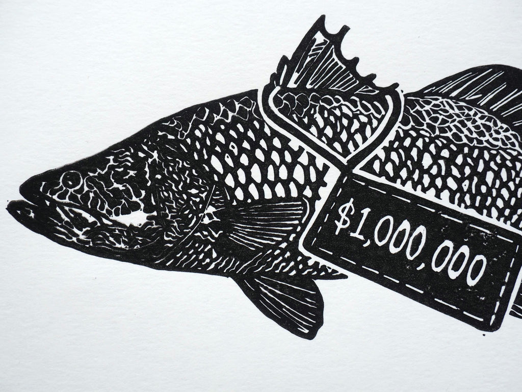 Barramundi Linoprint: Hand-Carved Fish Art, Darwin NT - Million Dollar Fish