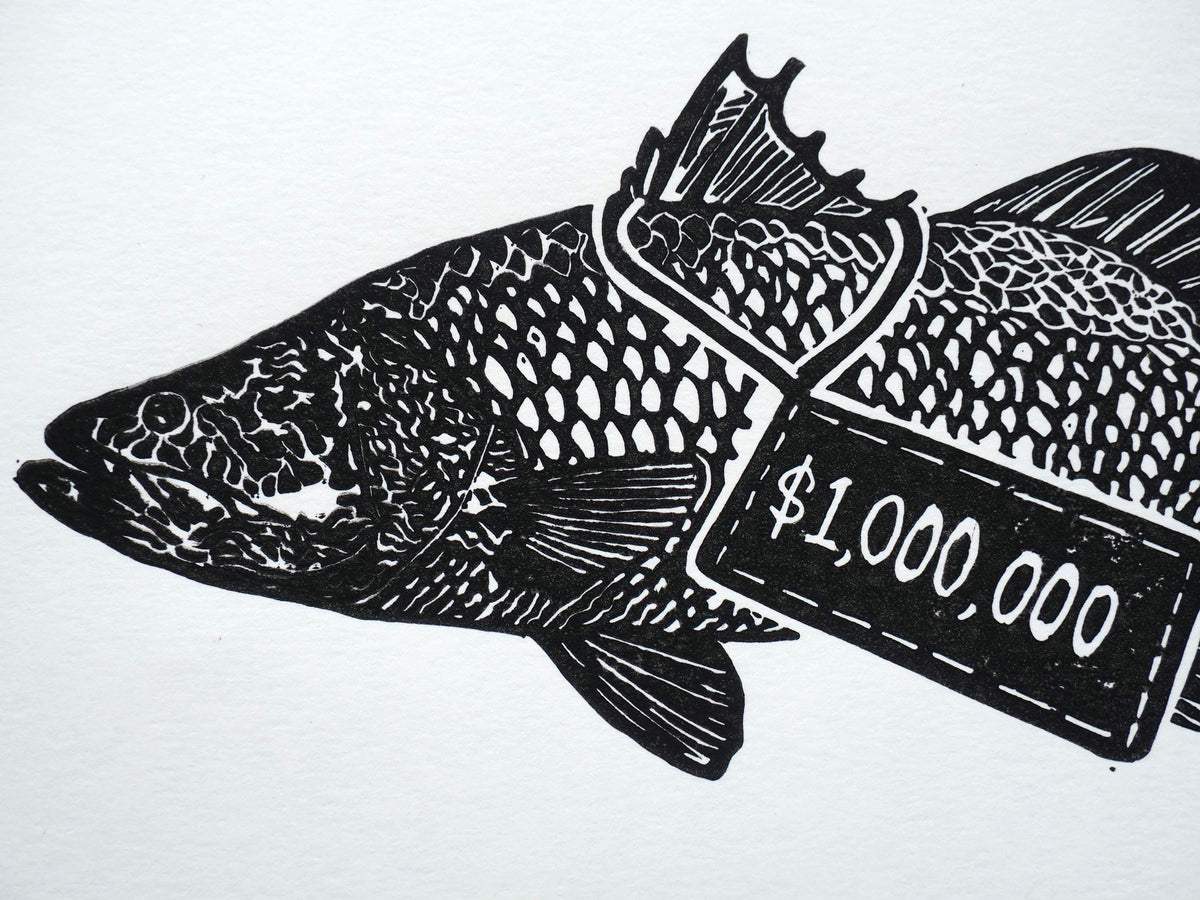 Barramundi Linoprint: Hand-Carved Fish Art, Darwin NT - Million Dollar Fish