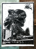 Giant Frill-Neck Lizard in Darwin – Hand-Pulled Linoprint (A4) | Australian Wildlife Art | Optional Red Watercolour