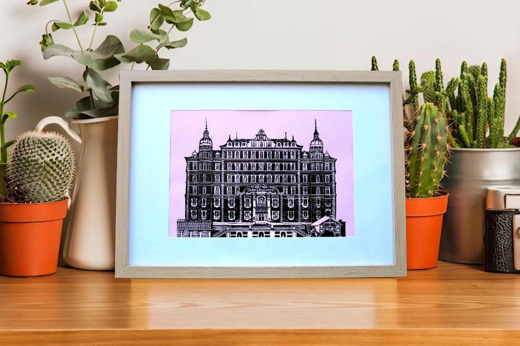 Grand Budapest Hotel Linoprint | A4 Handmade Print Three Colour Options | Wes Anderson Inspired Art