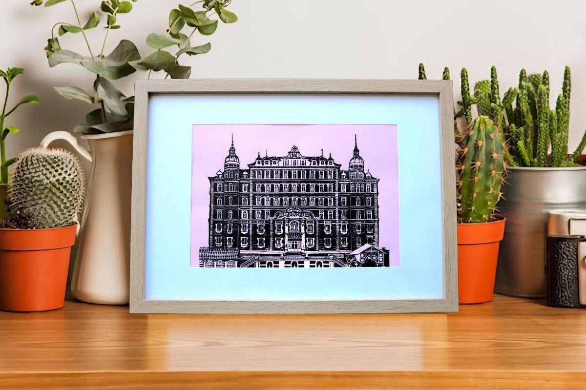 Grand Budapest Hotel Linoprint | A4 Handmade Print Three Colour Options | Wes Anderson Inspired Art