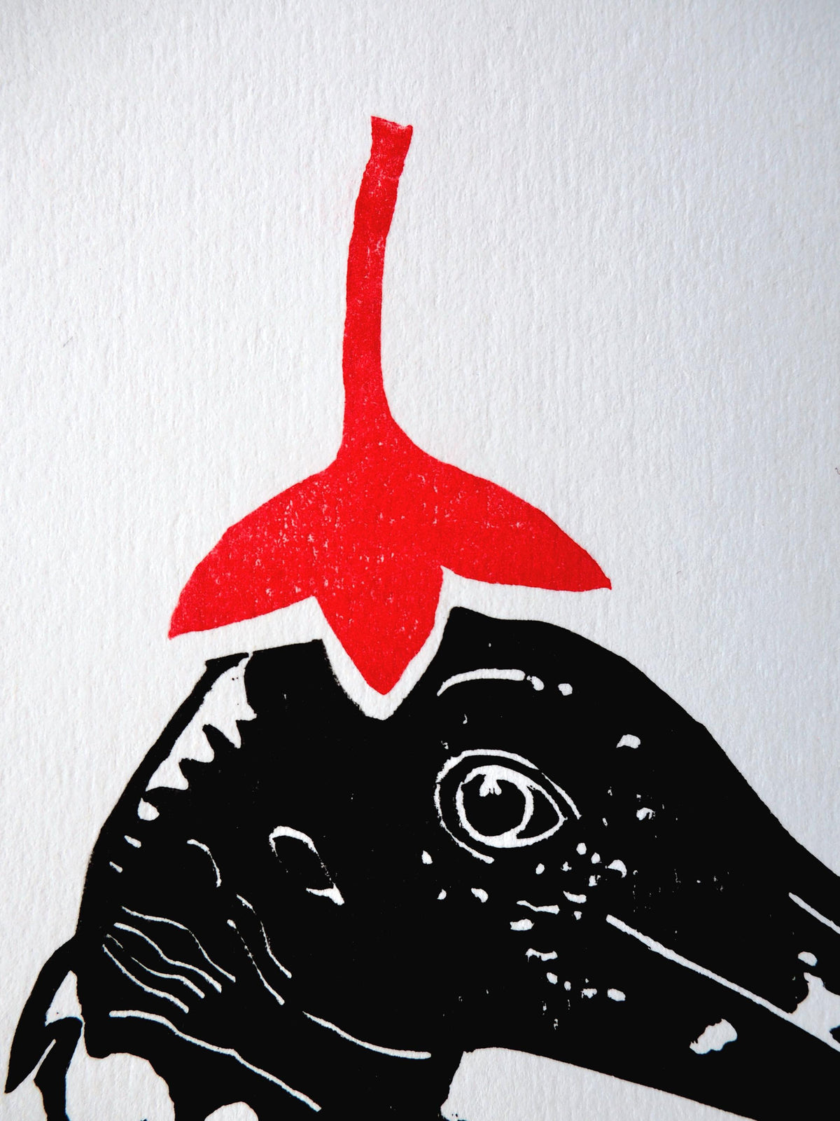 Ibis in Red Linocut Print – Limited Edition Hand Pulled Bird Art (A4)
