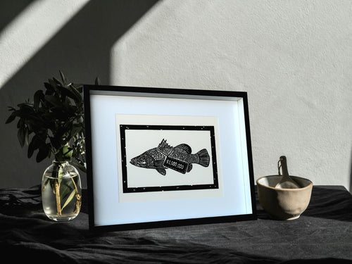 Barramundi Linoprint: Hand-Carved Fish Art, Darwin NT - Million Dollar Fish