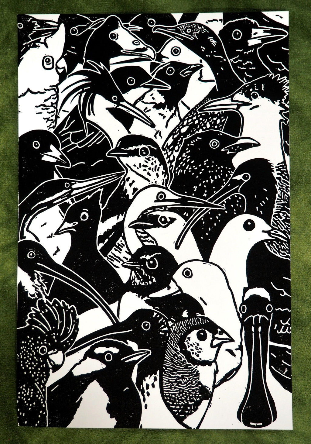 Birds on a Board Linocut Print | NT Australia Wildlife Art (A4)