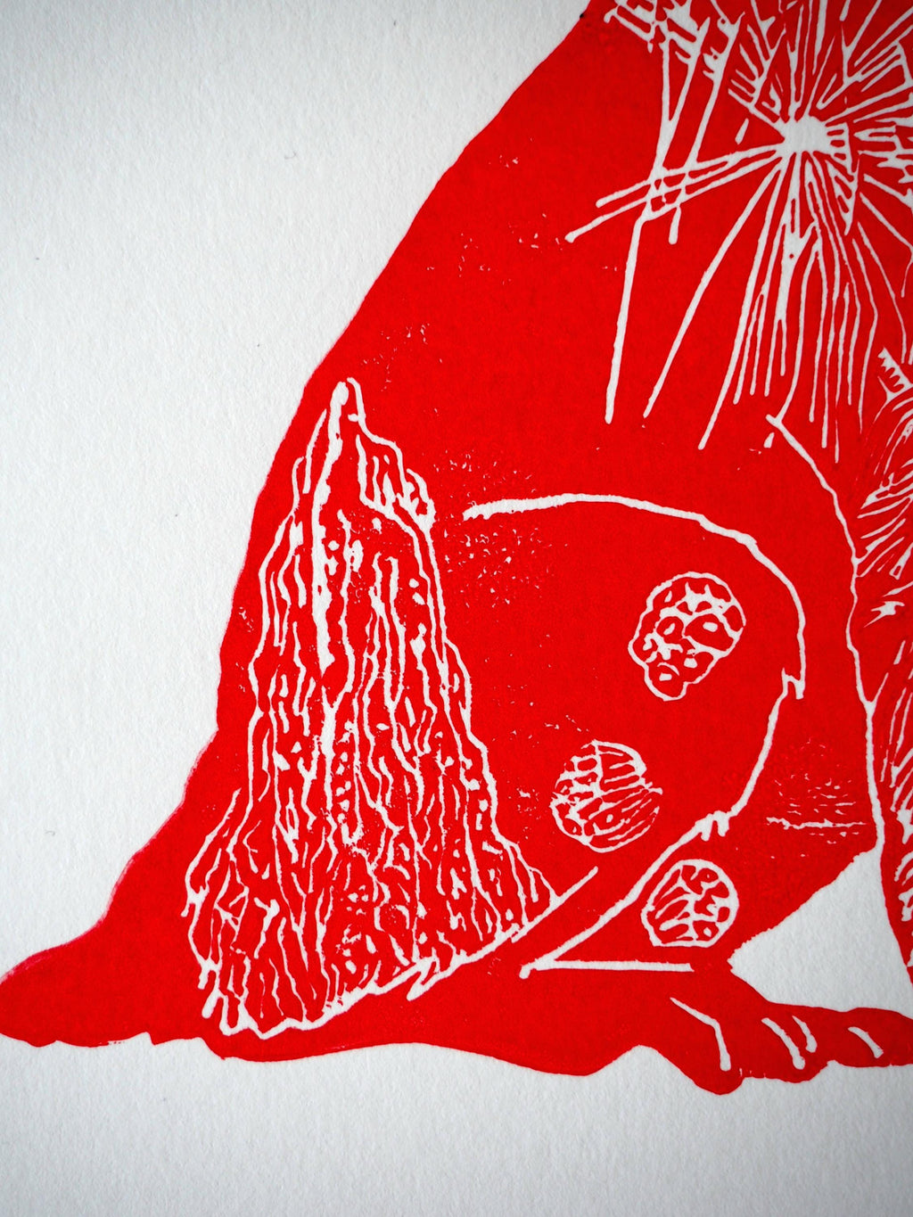 Red Dingo Linoprint | Australian Wildlife Relief Print | A4 Bush Motifs Wall Art