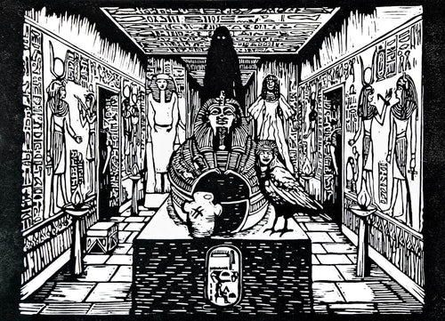 A4 hand-carved Ancient Egyptian Tomb linocut print