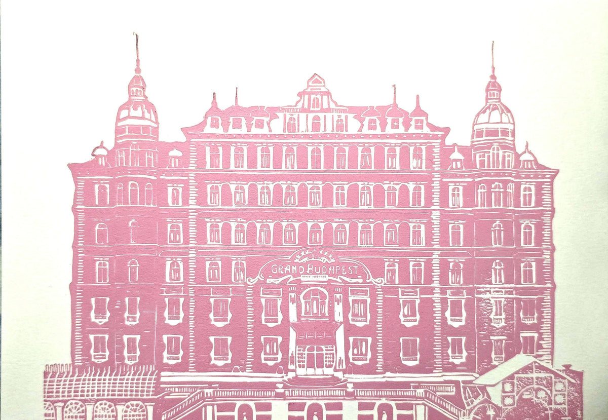Grand Budapest Hotel Linoprint | A4 Handmade Print Three Colour Options | Wes Anderson Inspired Art