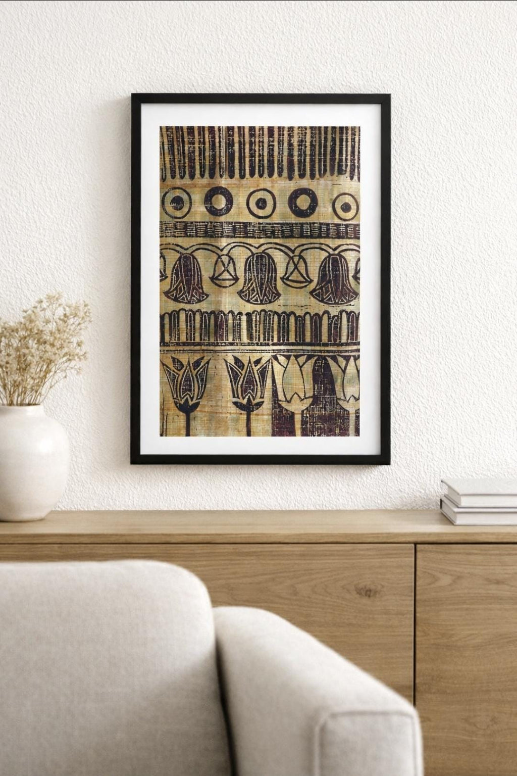 Hand Printed Lotus Linocut on Egyptian Papyrus | Limited Edition A4 Art Print